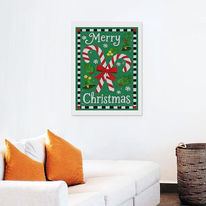 AIVKIEJK Diamond Painting Kits for Adults - Festive Merry Christmas Red Bow, Candy Cane & Bell Painting DIY 5D Full Drill Diamond Dots Paintings with Diamonds Gem Art and Crafts Home Decor 12"x16"