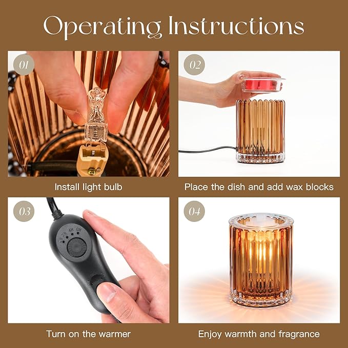 Candeldo Wax Melt Warmer with Timer: Wax Melter for Scented Candle Electric Glass Candle Burner with 2 Light Bulbs Housewarming New Home Decor for Women
