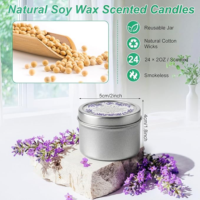 Nuanchu 24 Pack Wedding Favor for Guest Wedding Scented Candles Gift Set 2oz Eid Mubarak Candle for Her Him Natural Soy Wax Jar Long Lasting Aromatherapy Gift Bulk for Bridal Shower Rustic Party Favor