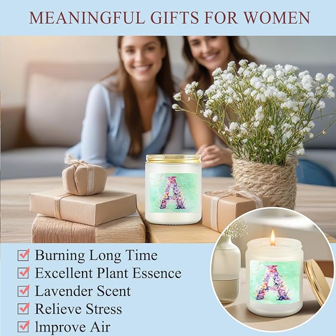 Personalized Gifts Monogrammed Birthday Gifts for Women, Bridesmaid Bachelorette Party Wedding Christmas Initial Wine Tumbler Makeup Bag Scented Candle Bracelet Set, (Aesthetic Green Flower A)