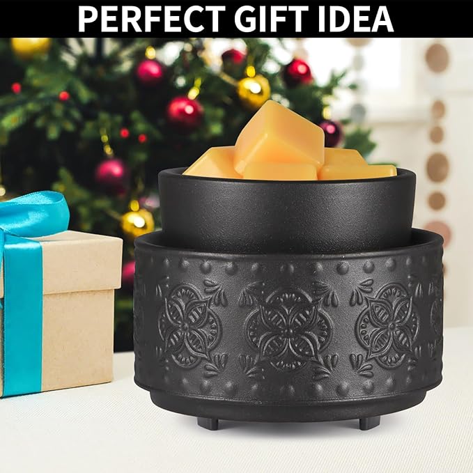 Mocosa Ceramic Wax Warmer Wax Melt Warmer for Scented Wax 3-1 Electric Candle Warmer Home Fragrance Wax Burner Perfect Christmas Gifts for Mom Women(Black-Granular)