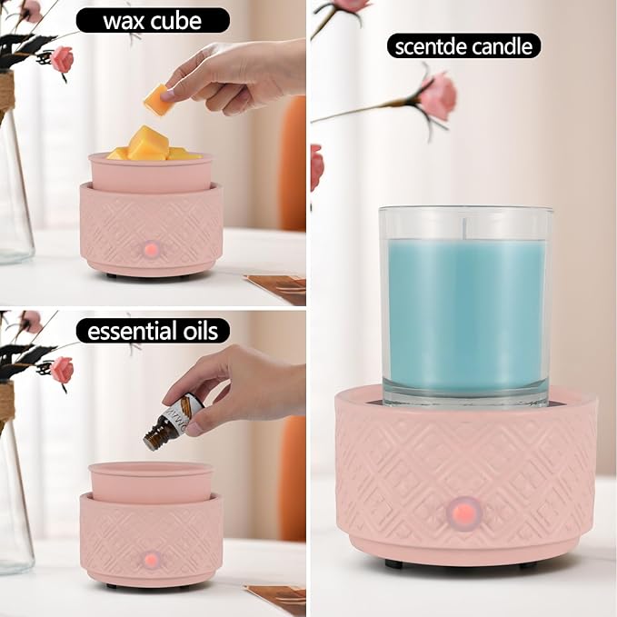 Wax Melt Warmer for Scented Wax,3-in-1Ceramic Wax Warmer Fragrances Candle Oils, Home Fragrance Burner,Electric Candle Warmer Perfect Christmas Gifts for Mom Women(Pink)