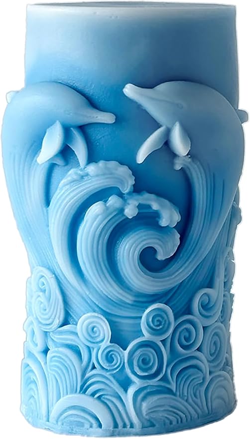 Ocean Animal Cylinder Candle & Resin Mold - Resin Casting Silicone Molds for Home Decor & Candle Making Wave Spiral Mold