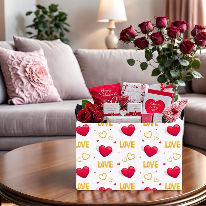 Valentine's Day Basket Gift for Empty Cute Heart Large Storage Bin for Kid and Baby Room Décor (Love Wings Red Heart)