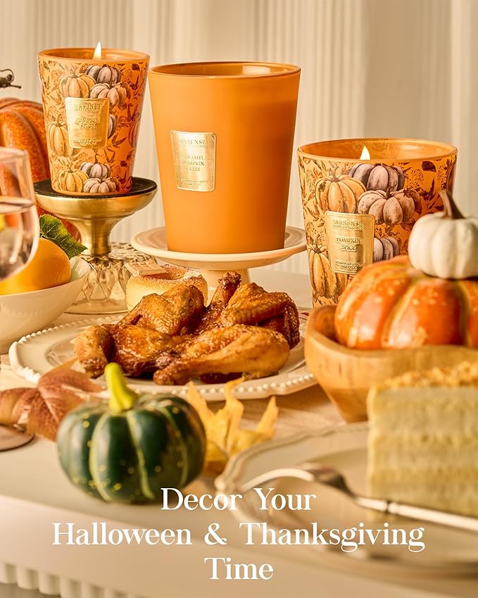 M&SENSE Pumpkin Spice Soy Candle, 14.1oz 60H Slow Burning, Aromatherapy Candle for Living Room Cozy Winter Holiday Housewarming Gifts