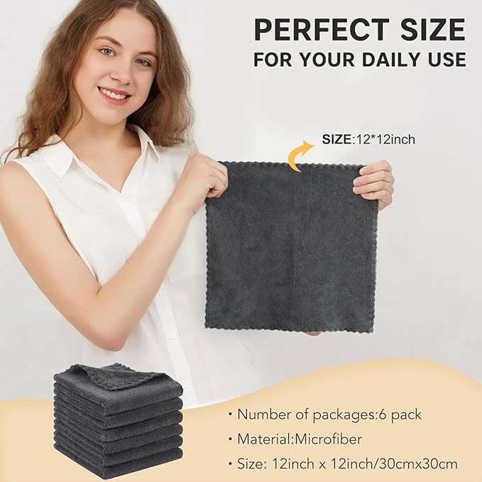 SUNLAND Microfiber Face Cloth Reusable Makeup Remover Facial Cleansing Towel Ultra Soft Face Washcloth 12inchx12inch 6 Pack Dark Grey