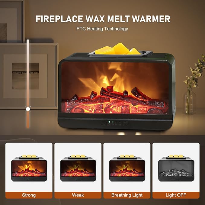 EQUSUPRO Wax Melt Warmer Electric Burner - Flame Fireplace Candle Wax Warmer, Wax Melter for Scented Wax with 4 Timer, Dynamic Flame Fragrance Wax Cubes Oil Warmer Gift & Decor for Home Office Studio