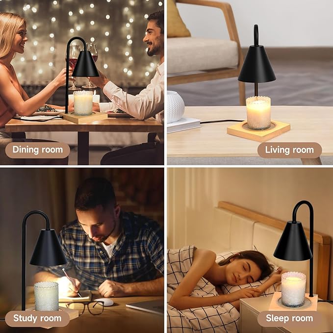 Candle Warmer Lamp, Dimmable Candle Warmer Lamp with Timer for Jar Candles 2H/4H/8H Nightstand Lamp for Bedroom (2 Wax Warmer Bulbs)
