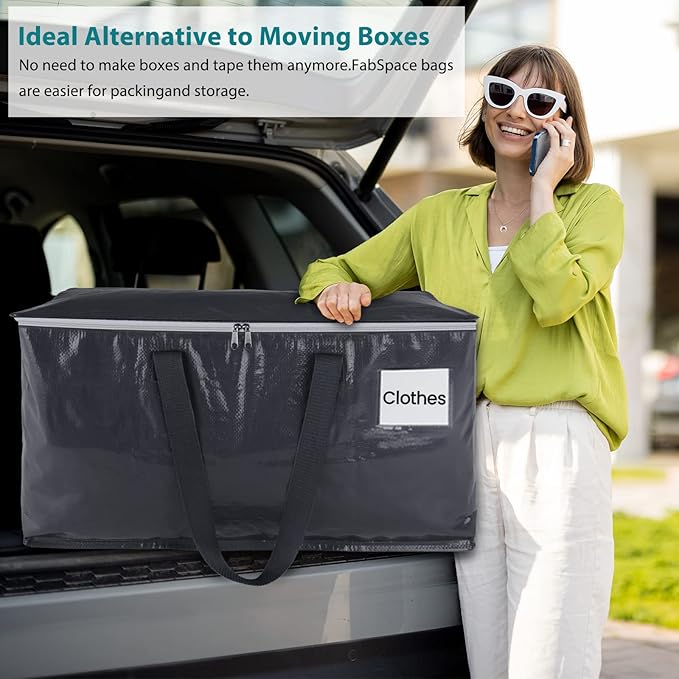 Fabspace Moving Bags Heavy Duty with Strong Zippers and Handles Collapsible Moving Supplies, Storage Totes for Packing & Moving Storing 93L 10Pack