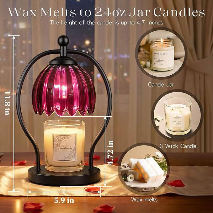Candle Warmer Lamp, Dimmable Candle Warmer with Timer, Vintage Candles Wax Warmers for Jar Candles Christmas Birthday Gifts for Women Mom, New Home Decor for Bedroom Living Room, Purple Black