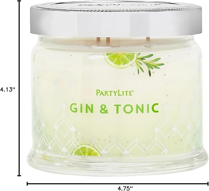 PartyLite 3-Wick Jar Candle, Highly Fragranced Clean Burning Glass Candle, 25-45 Hours Burn Time (Gin & Tonic)