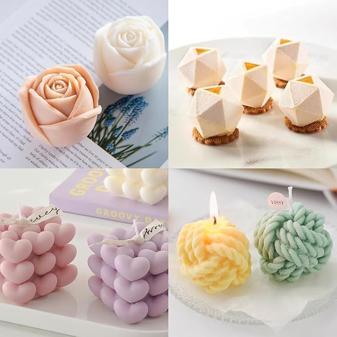 Silicone Candle Molds Big Set for Candle Making With Wicks, 6Pcs 3D Resin Mold for Wax Candle Soap DIY Scented Candle, White