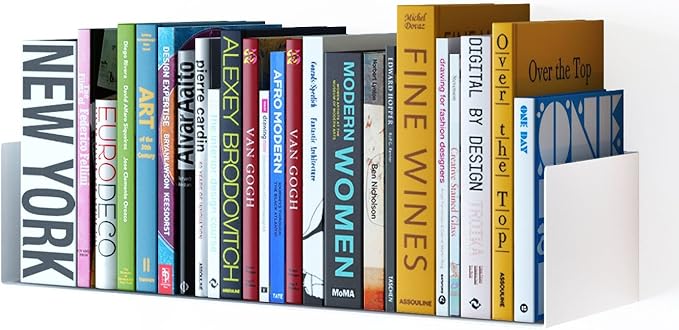 Wallniture Bali Sturdy Metal U Shape Bookshelf - Wall Mountable CD DVD Storage Multi-Purpose Display Rack in White