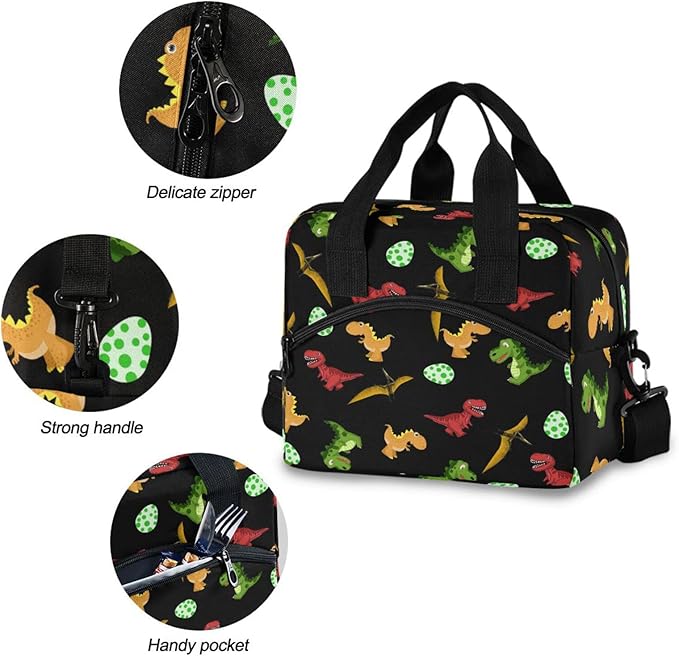 CBBYY Dinosaurs Lunch Bags for Women Men,Reusable Insulated Lunch Box, Adjustable Shoulder Straps Tote Lunch Bag for Work Picnic School