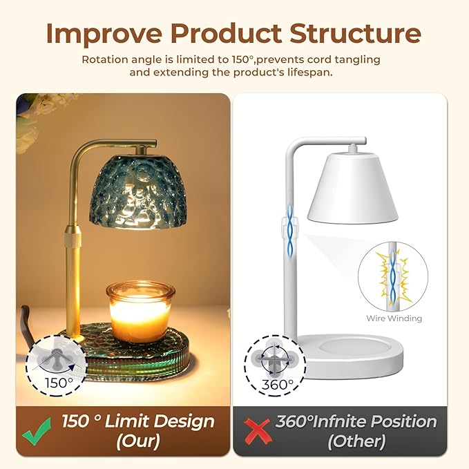 Candle Warmer Lamp with Timer Dimmer, Honeycomb Crystal Wax Melt Warmer for Jar Candles, Adjustable Height Wax Warmer Lamp with 2 Bulbs for Women Mom Gift New Home Bedroom Decor (Blue)