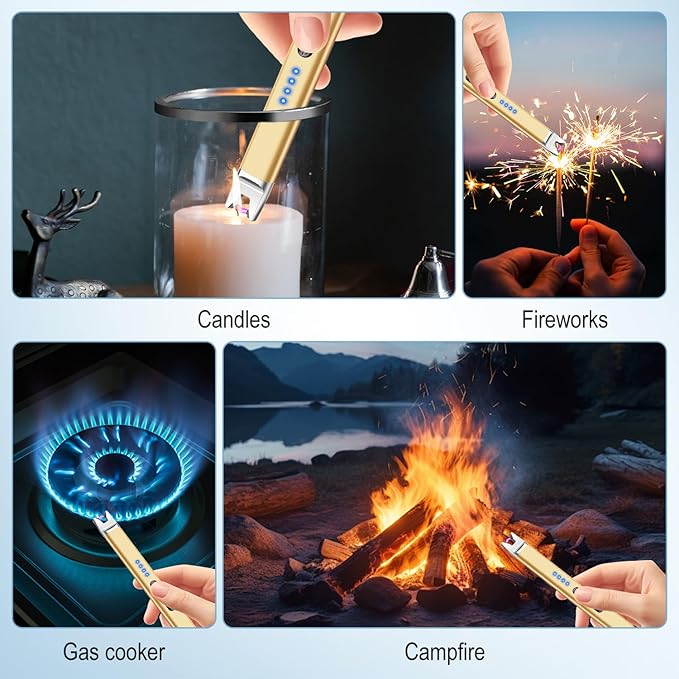 LcFun 4 Pack Candle Lighter Electric USB Rechargeable Plasma Arc Lighter with Safety Lock, Windproof Flameless Long Matches for Candle, Grill, BBQ, Camping Gifts for Women