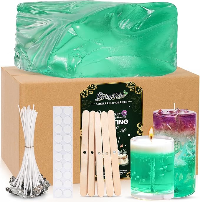 Blingfun Clear Wax for Candle Making-DIY Aromatherapy Candle Making Gel raw Materials, can add Dried Flowers/Fragrance, smokeless Safe Candle Materials, Birthday Christmas Gift Decoration (Green)