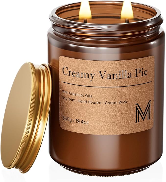M&SENSE Creamy Vanilla Pie Scented Christmas Candle Gift | 19.4oz, 115-Hour Burn | Natural Organic Soy Wax | Long-Lasting for Stress Relief and Gifting | for Christmas, Thanksgiving, Holiday