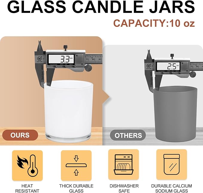 10 OZ Thick Candle Jars for Making Candles 15 Pcs, Empty Jars with Wood Lids for Candle Making, Sample Container, Inner White