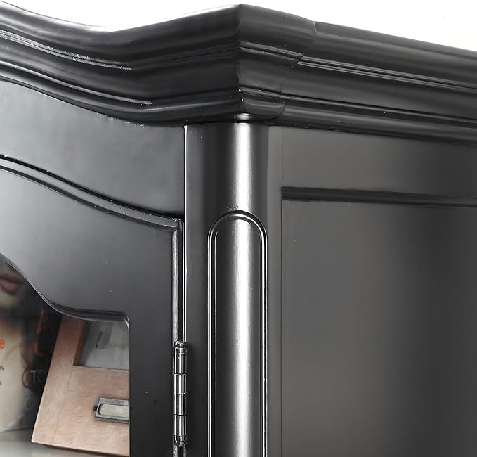 Farmhouse Arched Display Cabinet Bookcase Bookshelf with Glass Doors and Adjustable Shelves, 72" Tall 6 Tiers French Country-Inspired Wooden Curio Cabinet for Living Room, Office (Distressed Black)