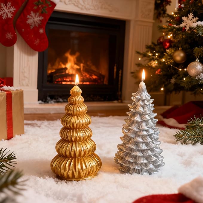 2pcs 3D Christmas Tree Silicone Candle Soap Epoxy Resin Wax Mold Silicone Shapes Christmas Trees Mold for Candle Resin Soap Craft Cake Chocolate Making Kit Christmas Gift (Cedar+Origami)