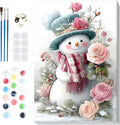 Bowetile Christmas Paint by Numbers for Adults Beginners Framed, Adults' Paint-by-Number Snowman Kits on Canvas, Acrylic Number Painting Christmas Gifts for Home Decor, 8x12in