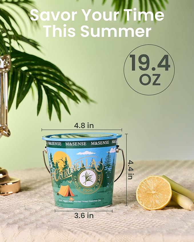 M&SENSE Citronella Candles Outdoor, Citronella Eucalyptus Scented Candle 19.4 oz,Eucalyptus Lemongrass Candle Outdoor,Lemongrass Summer Citronella Candles for Patio Camping, 120 Hours Burn