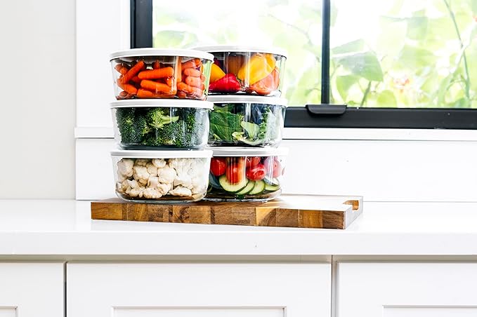 DURA LIVING 12-Piece Glass Food Storage Containers Set (6 Containers + 6 BPA-Free Lids) | 4-Cup, Leakproof | Microwave, Freezer, Oven & Dishwasher Safe | Ideal for Meal Prep & Pantry Organization