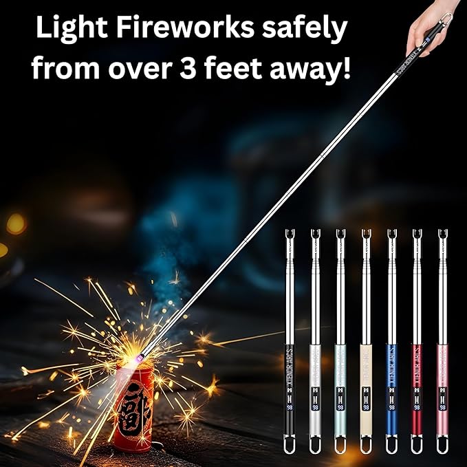 V3 Extendable 3.2 Feet LED Arc Extra Long Flameless Fireplace Stove Electric Candle Lighter for Pilot Light, Grilling, Firepit, Kitchen, BBQ (Silver)
