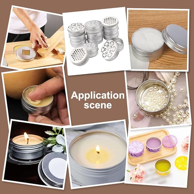PH PandaHall 12pcs Aluminium Tins 3 Style Round Metal Container 2 Ounce Empty Metal Tins with Hollow Lids Refillable Spice Containers for Aromatherapy Air Freshener Candles Travel Storage 2.75x1 inch
