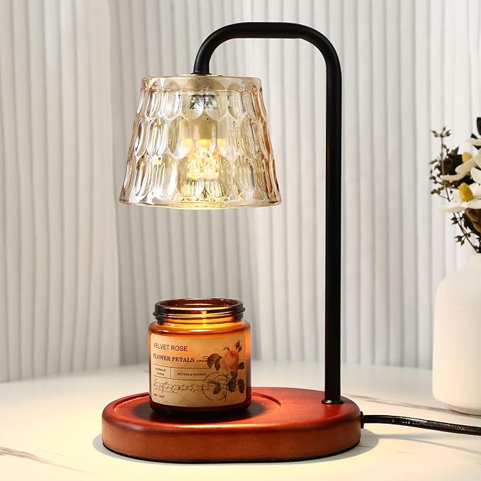 Candle Warmer Lamp Burner for Soy Jar Candles with Timer &Dimmer, Wax Candle Melts Warmer Light for Home Room Decor, Modern Candle Heater with Glass Lampshade for Scented Wax (Black)