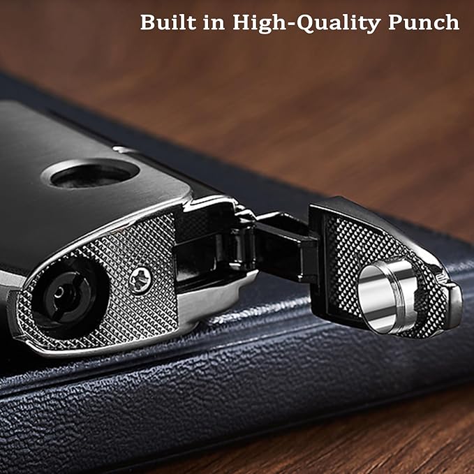 Double Torch Butane Lighter with Punch, Jet Windproof Lighter with Keyhole, Refillable and Adjustable, Great Gift for Men and Women, Sold Without Butane(Black)