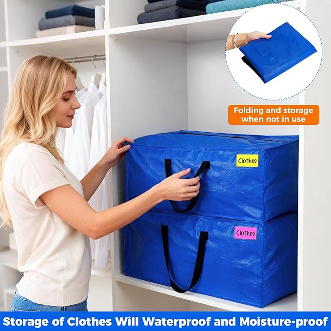 8 Pack Extra Large Moving Bags, Heavy Duty Clothes Storage Totes Bags with ColorNote & Handles, Moving Boxes Alternative Packing Bags for Space Saving