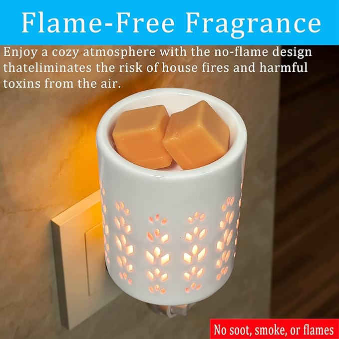 Plug in Wax Warmer for Scented Wax melt Warmer scentsy Plug in Wax melt Warmer Electric Candle Warmer Home Decor Gifts for Women(White Porcelain Diamond-Shaped Flowers)
