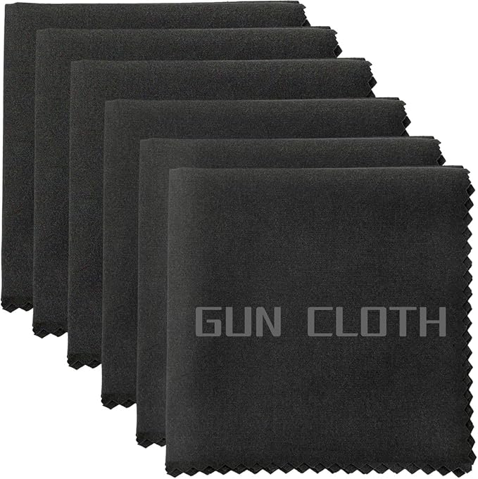 6 Pack Microfiber Gun Cleaning Cloth, 12"x12" Lint Free Gun Cleaning Rags, Reusable Microsuede Cleaning/Polishing Wipes Towels for Firearms, Knives and Scopes (Black)