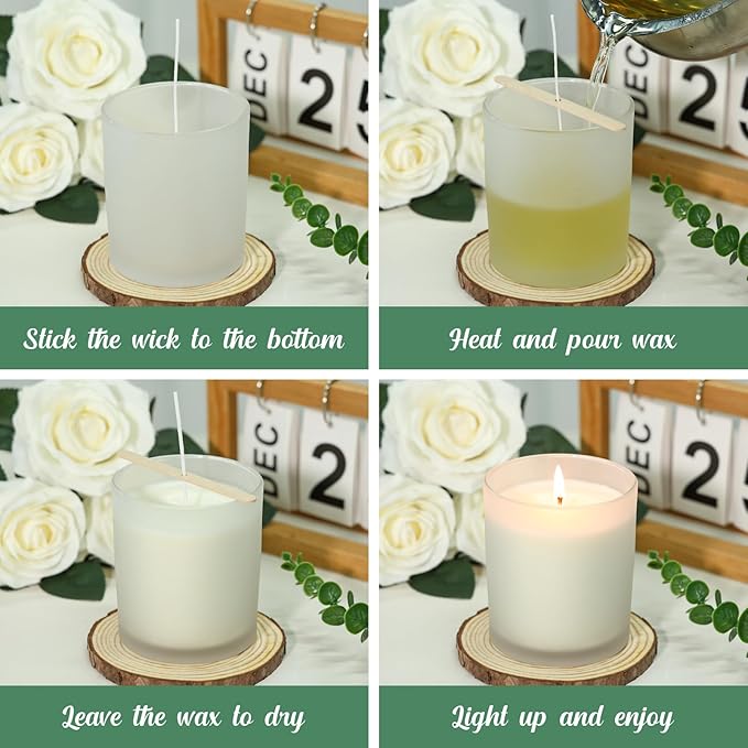 SUPMIND 12Pcs Empty Candle Jars 14 fl.oz Frosted Glass Jars Bulk with Bamboo Lids, Making Candles Containers Vessels for Candle Business 12 14 fl.oz