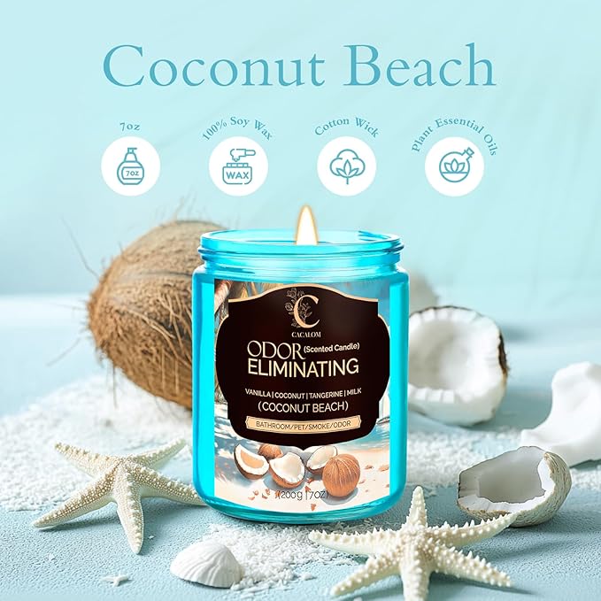 Coconut Odor Eliminating Candles, Pet Scented Candles for Home, Single Wick Soy Candle Gifts for Women, Men, Ideal for Creating Relaxing Atmosphere, Over 50 Hours of Burn Time