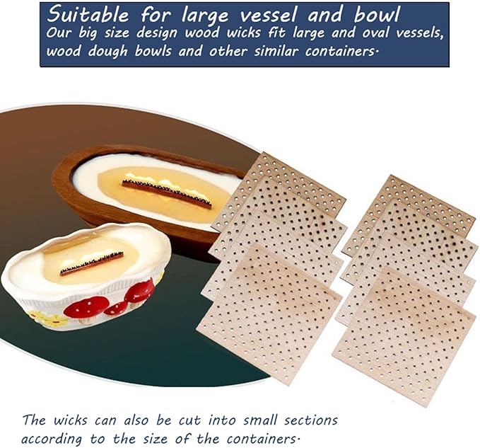 8Set Wood Candle Wicks for Candle Making,3.15x3.15inch(Width*Height) Grid Design Large Natural Crackling Wood Wicks with Metal Base, 20Pcs 4inch Pre-Waxed Candle Wick,Candle DIY Supplies.