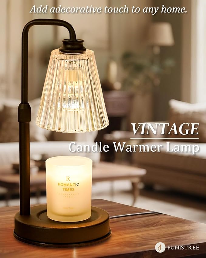 Candle Warmer Lamp with Timer Dimmable Crystal Vertical Stripe,Mothers Day Birthday Gifts for Women Mom, Adjustable Candle Warmer with 2 Bulbs, Black Candle Lamp for Jar Scented Candles, Home Decor