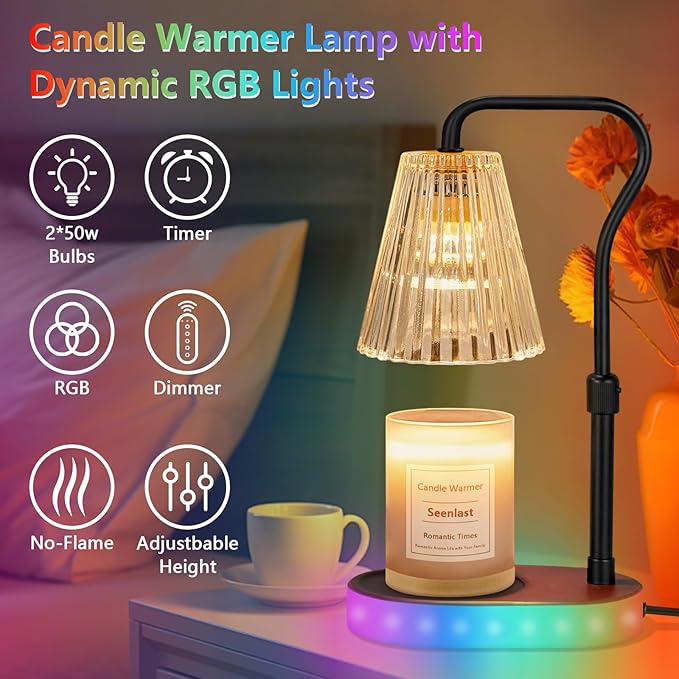 seenlast Candle Warmer Lamp with Color-Changing LED Lights,Timer,4 Level Dimmer,Adjustable Height for Scented Candles,Home Decor Gift for Women Mom,Housewarming,Birthday,Christmas