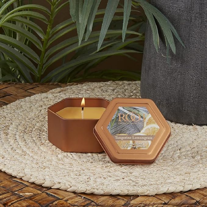 Root Candles Scented Candles in Travel Tin 24-Hour Honeycomb Traveler Handcrafted Beeswax Blend Candle, 4-Ounce, Tangerine Lemongrass