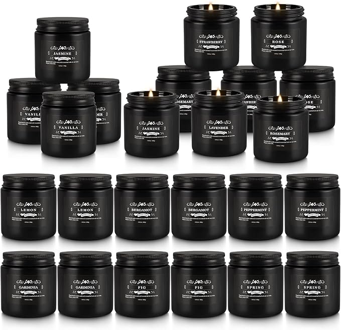 Scented Candle Set 24 Pack,Black, Candle for Home Scented, Odor Eliminating, Stress Relief, Long Lasting Soy Wax Gift Set