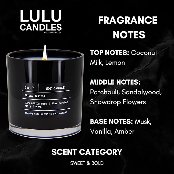 Lulu Candles | Spiced Vanilla | Luxury Scented Soy Jar Candle | Hand Poured in The USA | Highly Scented & Long Lasting (9 Oz.)