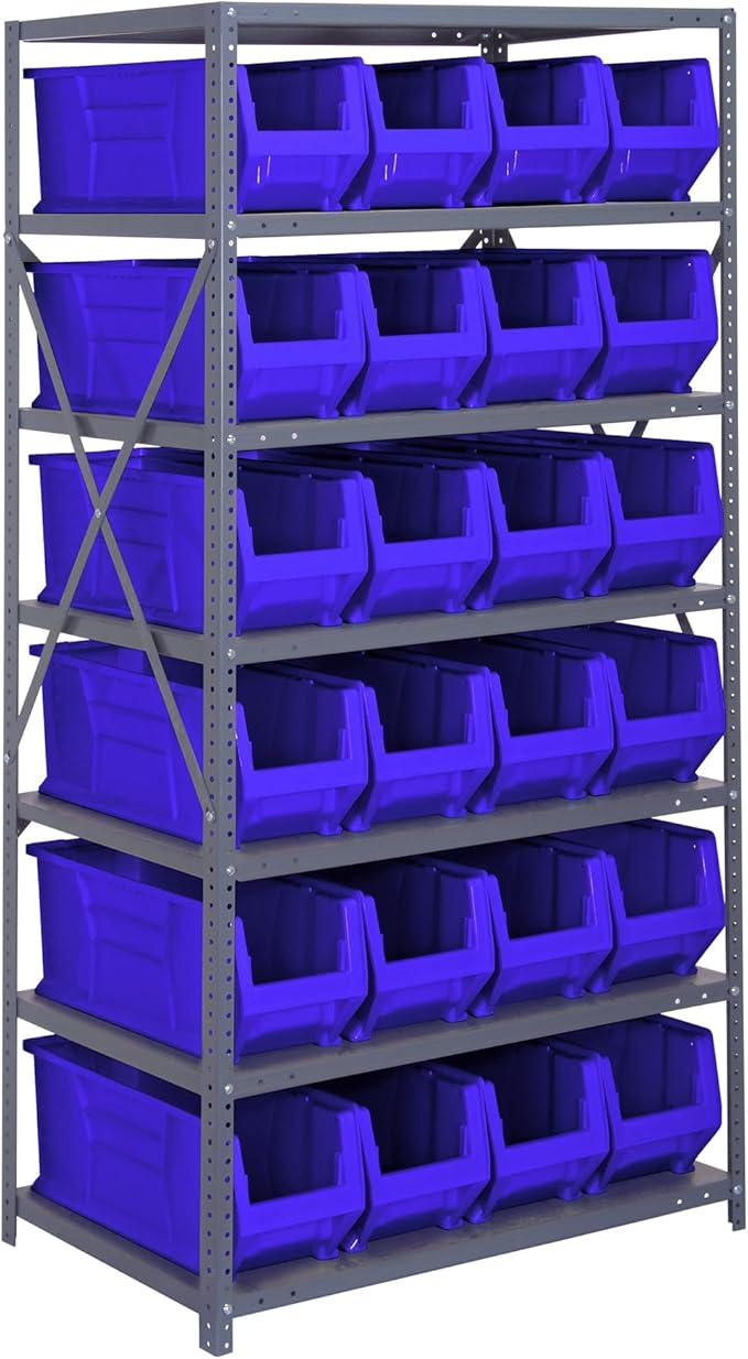 Quantum Storage Systems 2475-951BL Solid Heavy Duty 7 Shelves 24 HULK Blue Bins 75" H x 36" W x 24" D