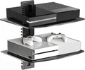 Suptek Glass Floating Shelves, TV Wall Mount with Shelf for DVD Player / PS4 / Cable Boxes/Game Consoles/Sky Box/TV Accessories, Flat Black 2-Tier Wall Mount Bracket
