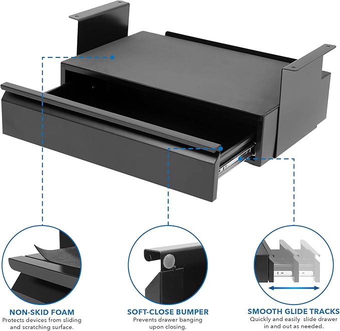 Mount-It! Hidden Under Desk Pull-Out Drawer with Shelf, Heavy-Duty Steel Under Table Storage Organizer, Smooth Slide Track, Fits Desks Over 0.71″ Thick, 11 lb Capacity