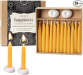 DEYBBY 20 Minute Beeswax Meditation Candles for Happiness - 24pcs Mini Beeswax Taper Candle Gift Set with 2 Small Candle Holders