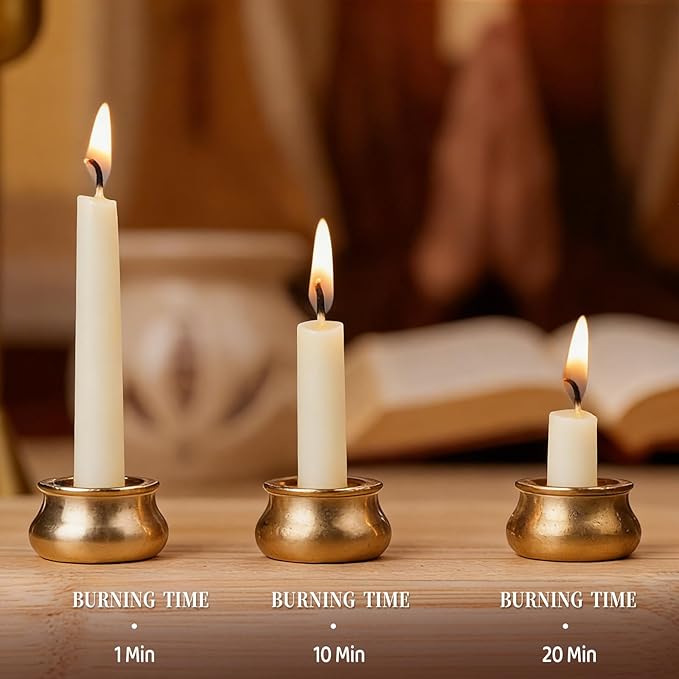 70Pcs Meditation Candles 30 Minute Beeswax Candles, Mini White Beeswax Taper Candles with Brass Candle Holders, Prayer Candle for Yoga Bible Mindfulness Relaxation Spa