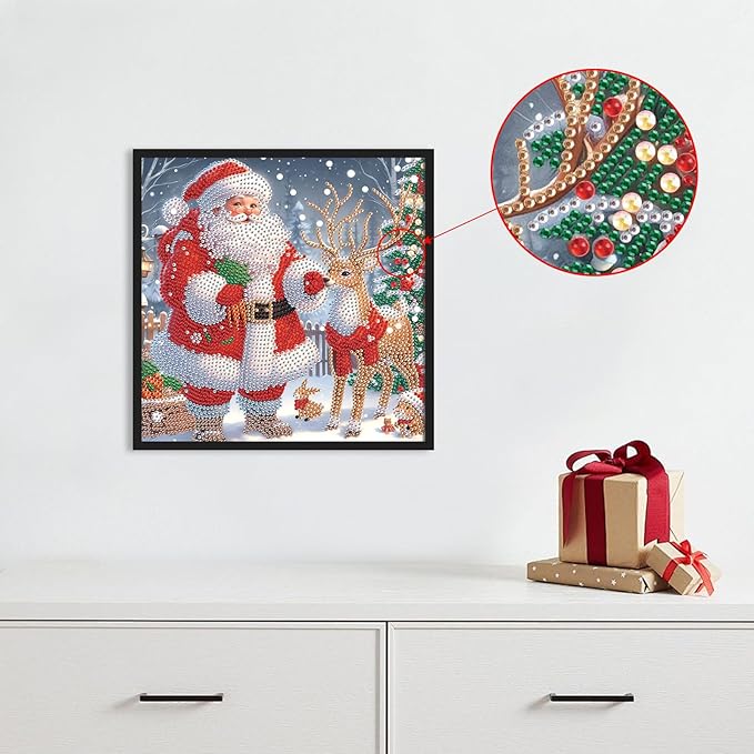 Diamond Art Painting Kits for Adults, Christmas Santa Claus 5D Special Shape Diamond Art Kits for Beginners, Crystal Rhinestones Diamond Art Painting for Home Wall Christmas Decor Gift 12×12inch