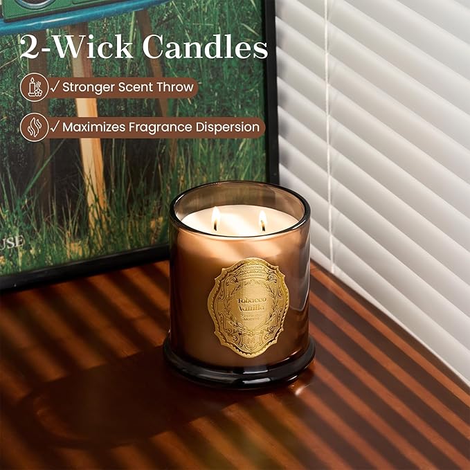 M&SENSE Tobacco Vanilla Candles for Home Scented, 2 Wick 12.7oz Soy Wax Candles Non Toxic,70 Hours Long Burning,Christmas Candles Gift for Stress Relief, Meditation, Yoga